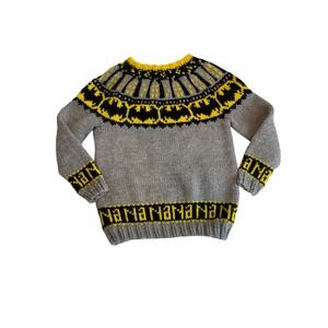 Handmade Batman Fair Isle Knit Sweater Gray Yellow Kids S Bat Signal DC Comic